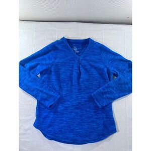 Made for Life Blue Marled Knit V Neck Pullover Top Shirt Petite Small PS